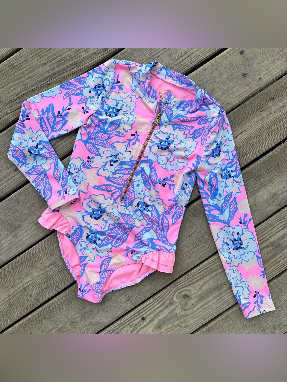 Lilly Pulitzer Girls Denning Rashguard Swimsuit 14 Long Sleeve Bathing Suit
